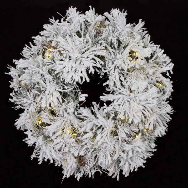 Prelit Flocked Alpine Wreath with Pine Cones 34"