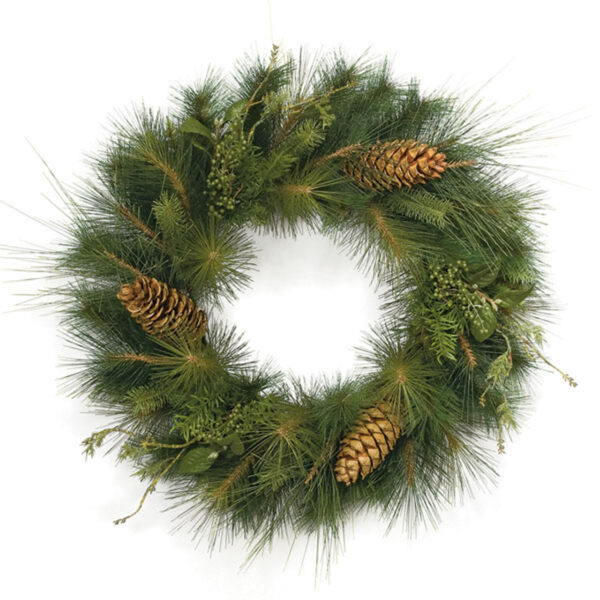 UNLIT Mixed Vienna Pine Wreath with Juniper Berries and Pine Cones 30"