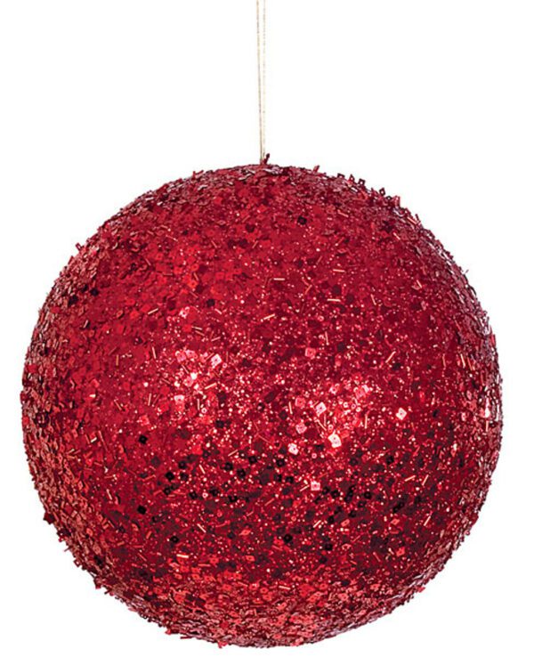 Ruby Red Sequined Beaded Ball 5.5" (Qty 6)