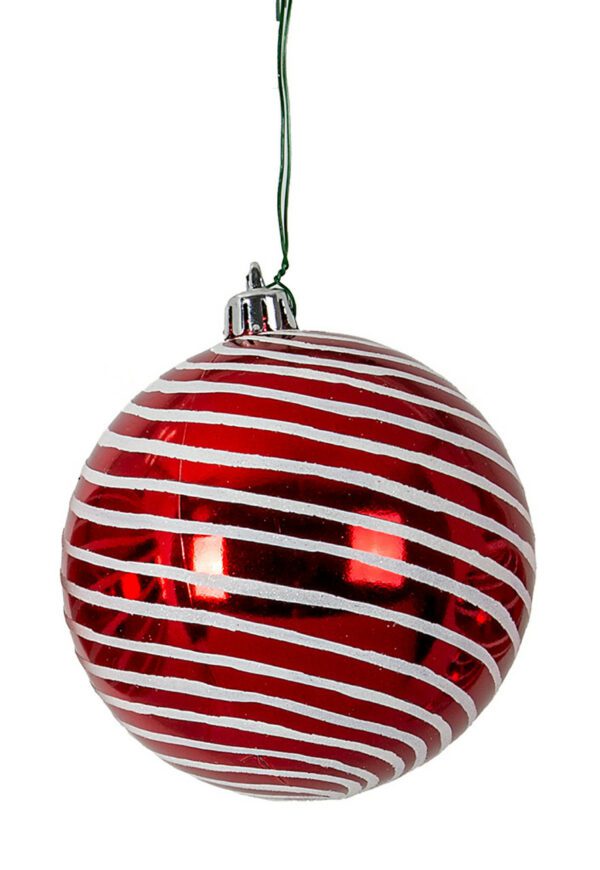 Red and White Stripe Modern Ornament (Qty 12)