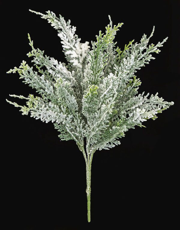 Snow Covered Cedar Bush Green/White 17"