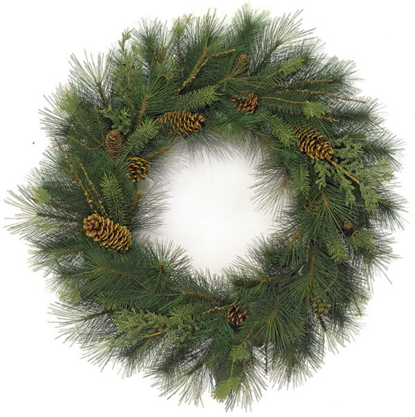 UNLIT Mixed Vienna Pine Wreath with Juniper Berries and Pine Cones 36"