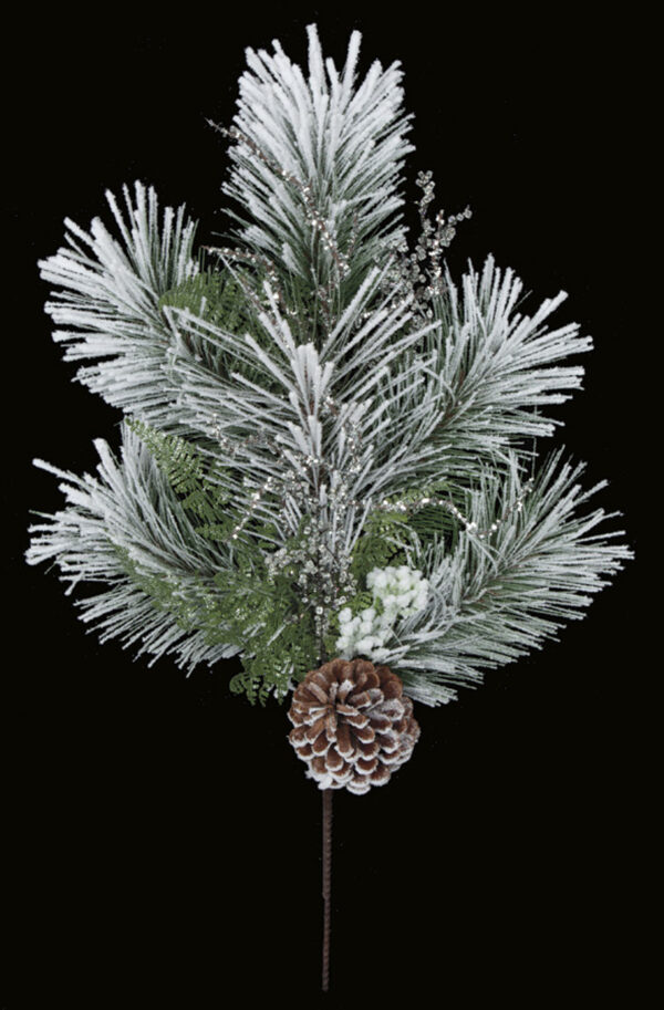 PVC Flocked Long Needle Pine Spray with Pine Cones 21"