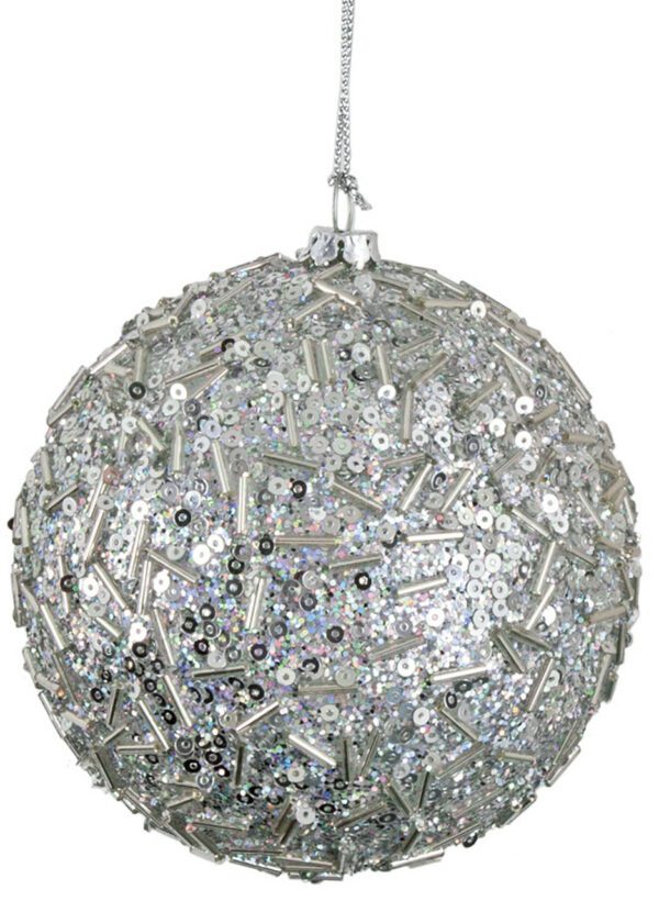 Silver Beaded Sequin Ball 4" (Qty 12)