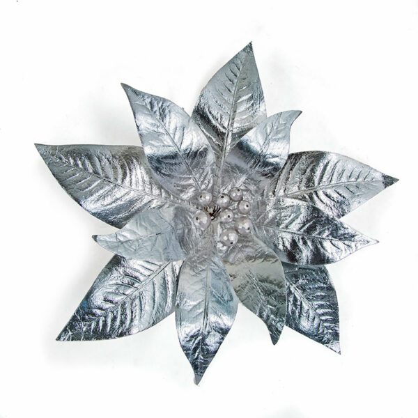 Silver Poinsettia Clip 11"