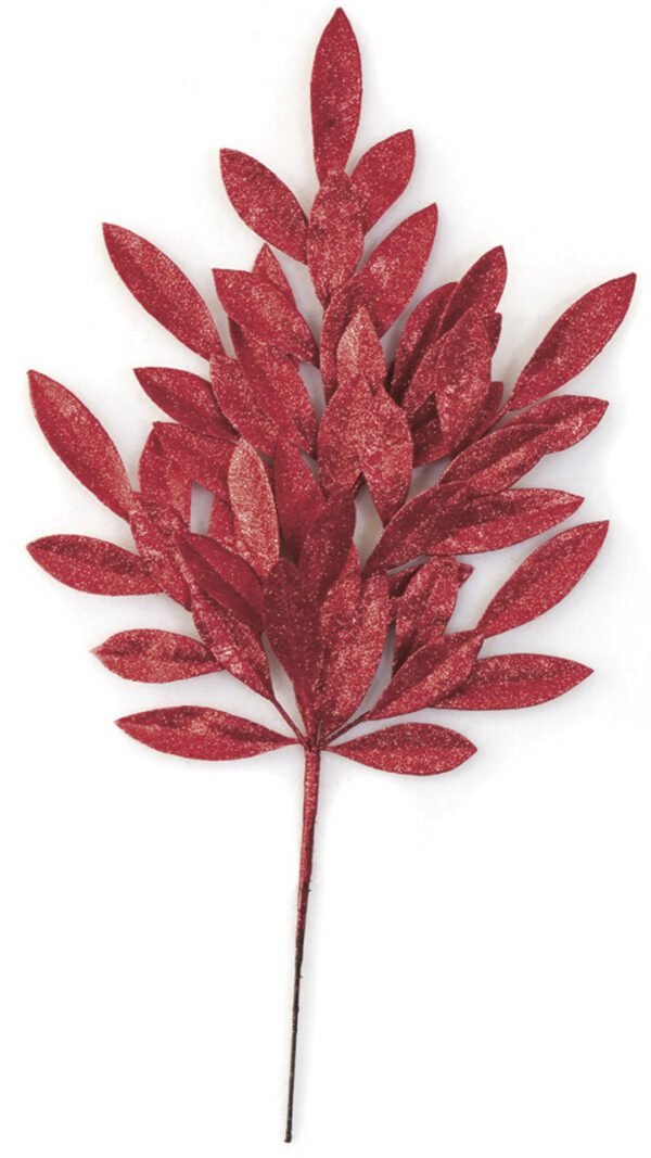 Ruby Red Sparkling Bay Leaf Spray 23"