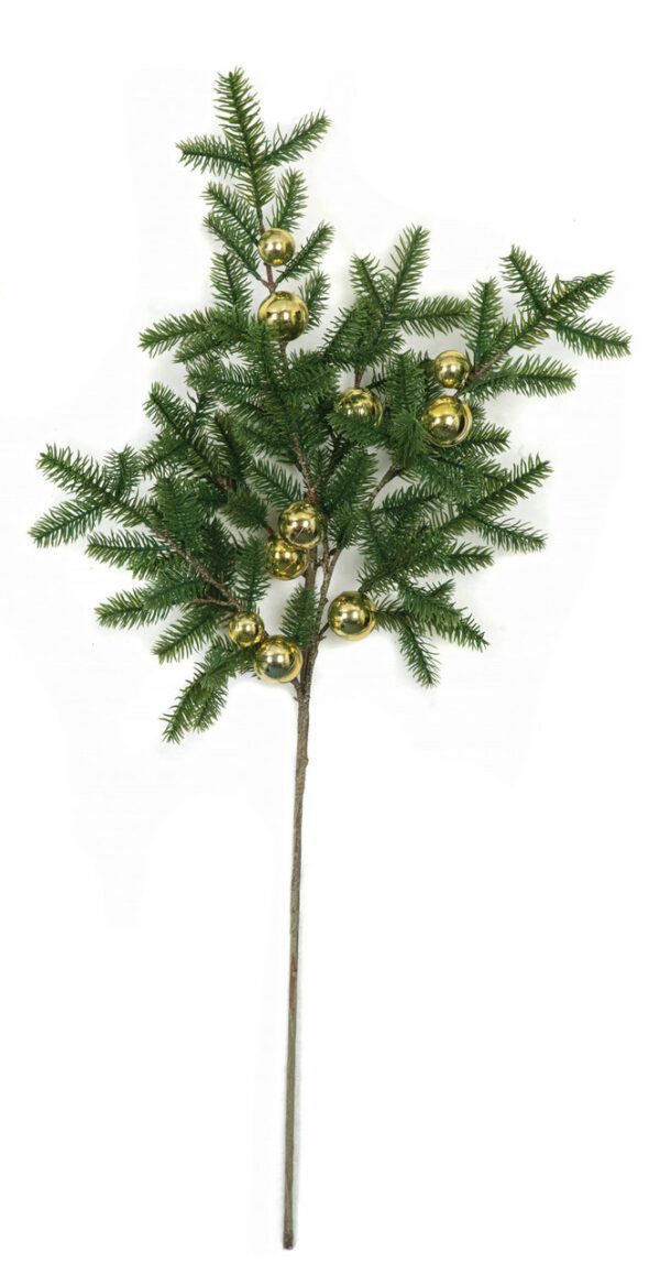 Green Pine Spray With Gold Balls 35"