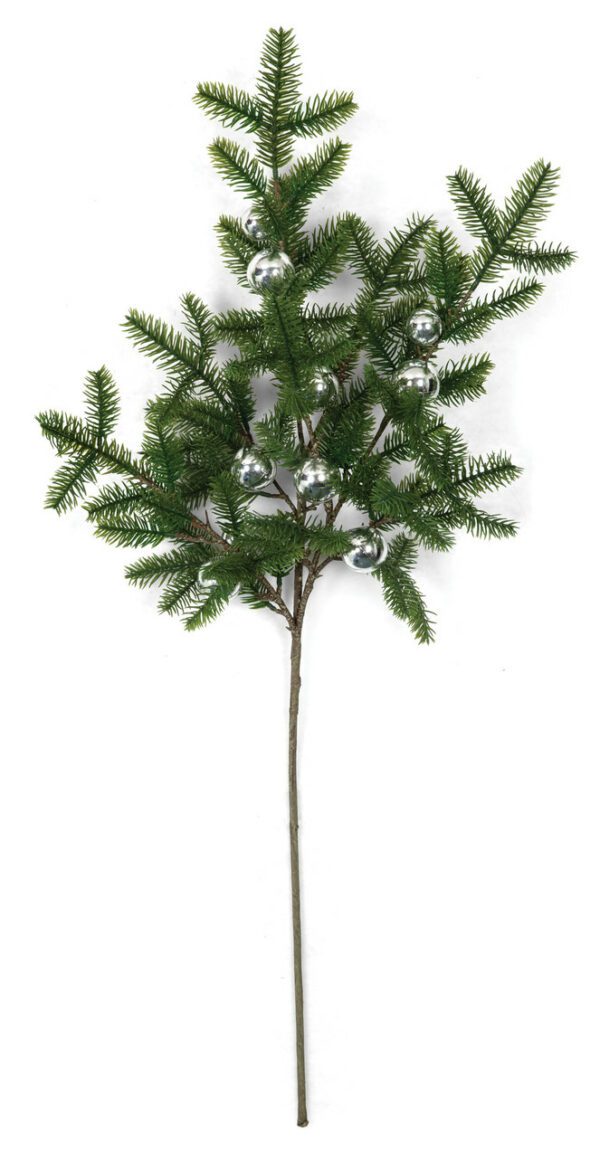 Green Pine Spray With Silver Ball Ornaments 36"