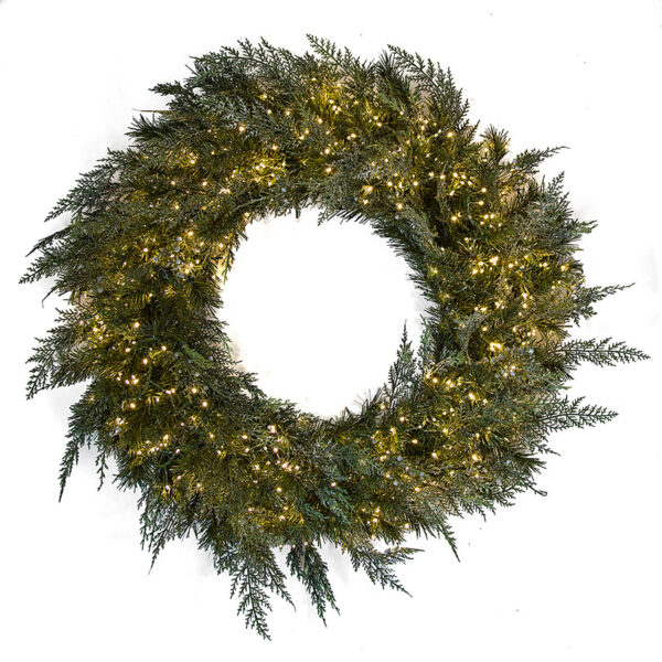 Prelit Frosted English Garden Wreath 36"