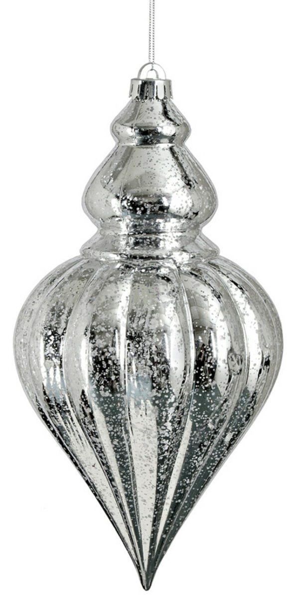 Silver Plastic Mercury Glass Finish Finial 12"