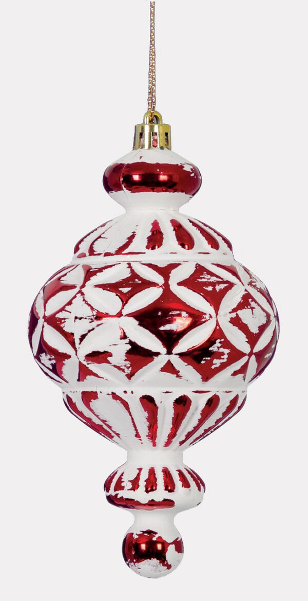 Luxe Red/White Whitewashed Finial 5.5" (Qty 12)