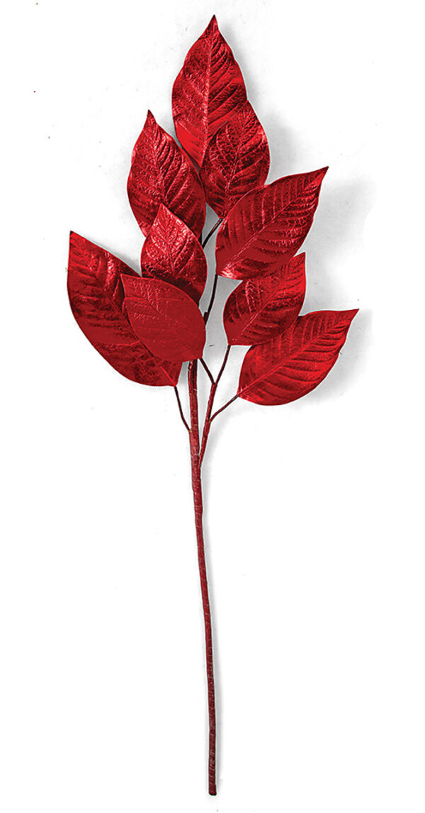 Red Metallic Magnolia Leaf Spray