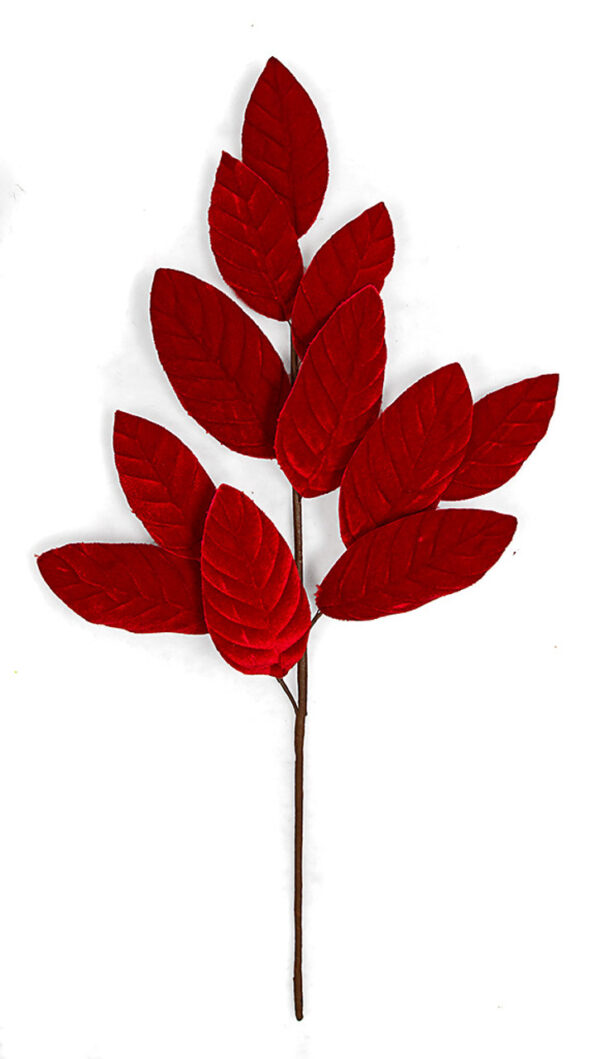 Ruby Red Velvet Atlanta Magnolia Leaf Spray 25.5"