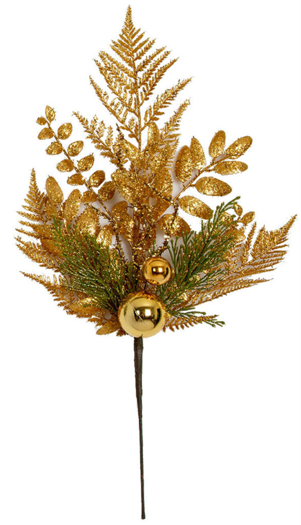 Gold Glittered Mixed Fern and Leaf Spray