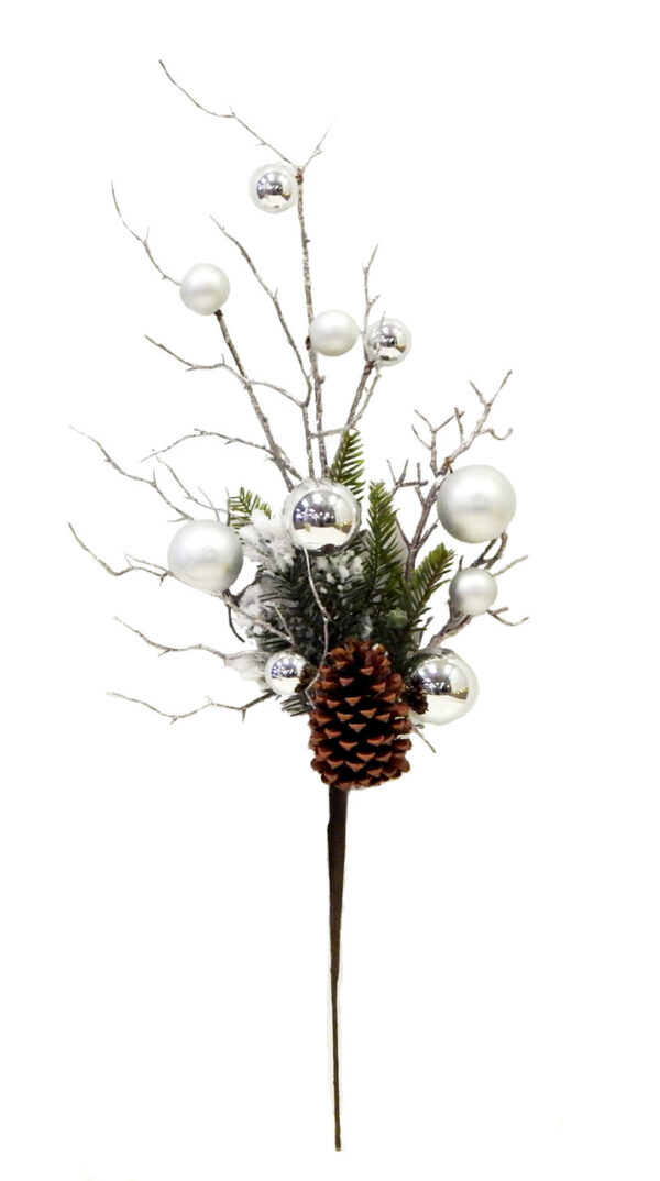 Silver Matte and Reflective ball/pinecone/twig spray