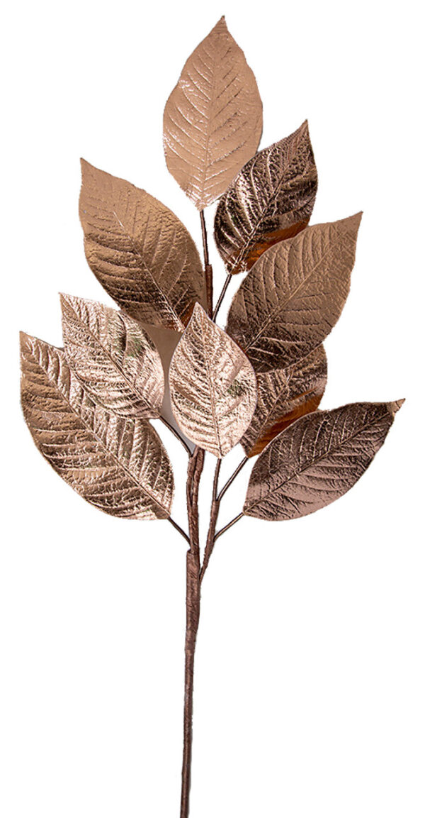 Rose Gold Metallic Magnolia Leaf Spray