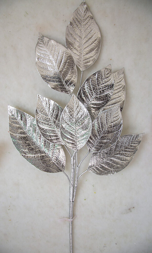 Metallic Silver Magnolia  Leaf Spray