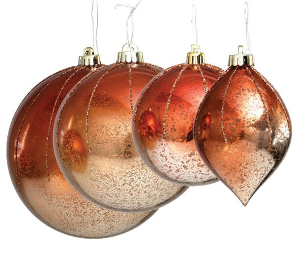 Plastic Mercury glass finish ombre ball in orange/copper 6" (Qty 6)