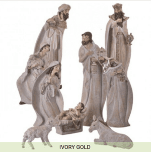 Nativity Set, Whitewash with Gold Trim, 7-18"